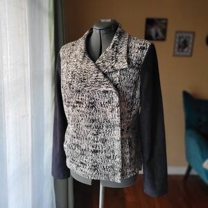 H by Halston Monochrome Textured Jacket with Suede Sleeves Size 16
